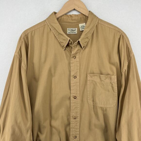 LL BEAN Shirt Mens 2XLT Tall Brushed Twill Button Up Long Sleeve Cotton Khaki - Picture 4 of 14